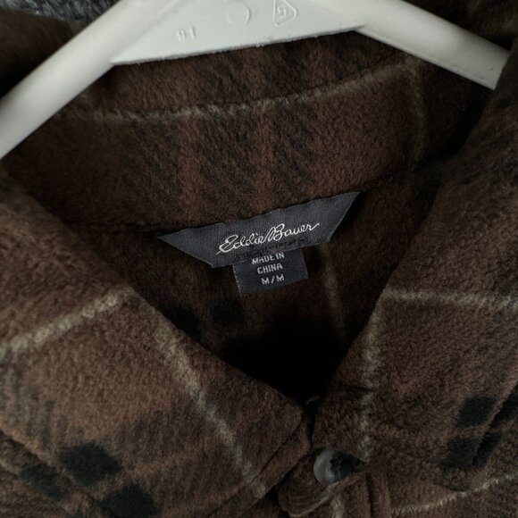 NWT Eddie Bauer Fleece Shirt Men Medium Long Sleeve Button Up Shirt Plaid Brown - Picture 7 of 16